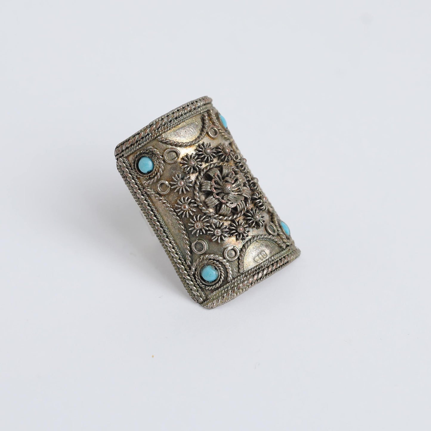 1930s Hand Made 925 Silver Ring With Turquoise Beads