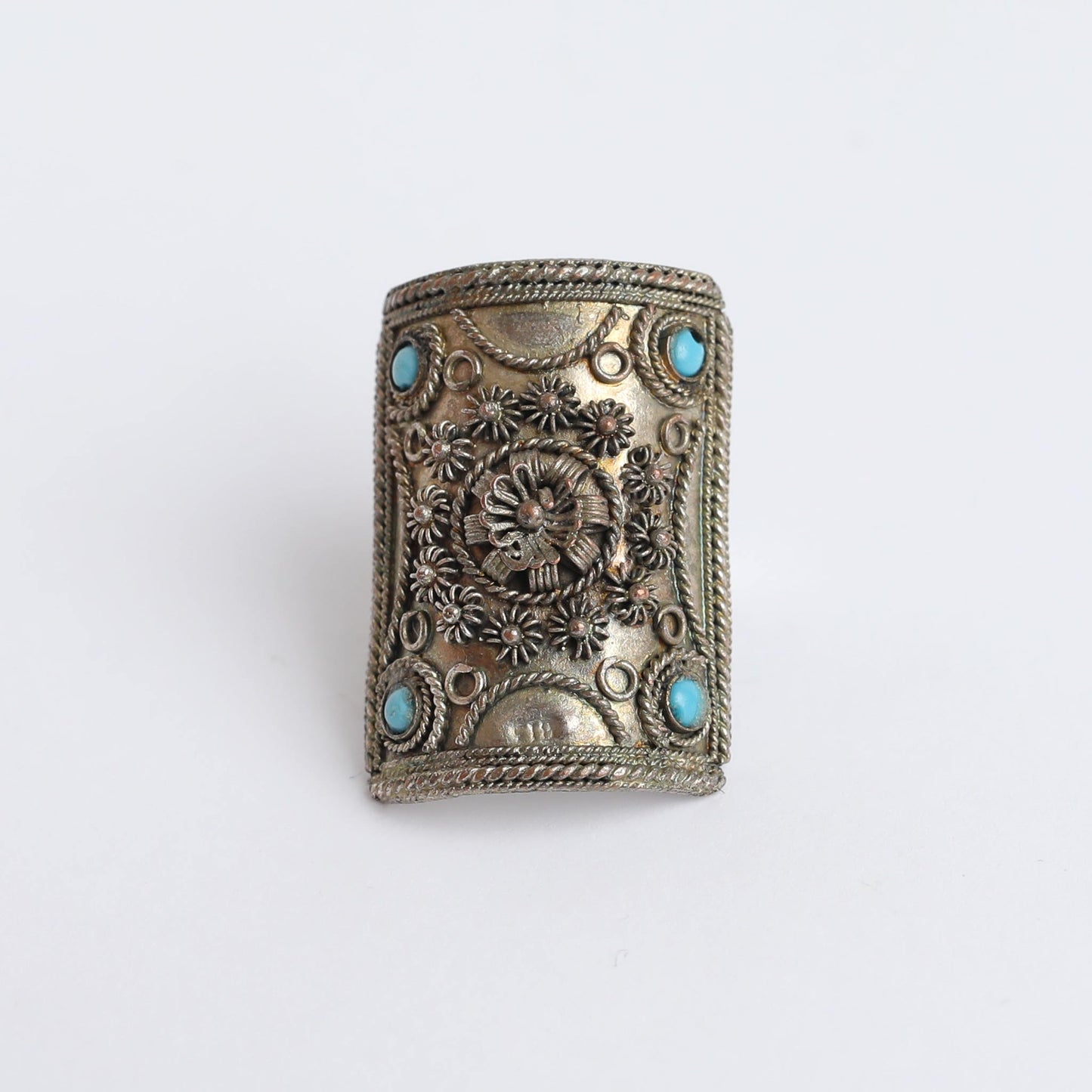 1930s Hand Made 925 Silver Ring With Turquoise Beads