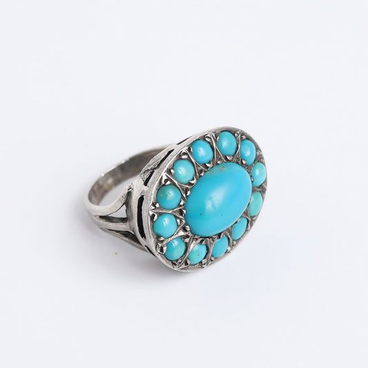 one of a kind vintage silver ring with turquoise stones