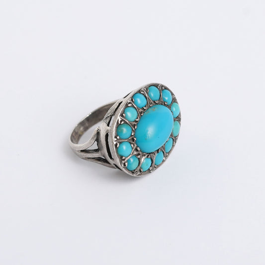 one of a kind vintage  silver ring with turquoise stones