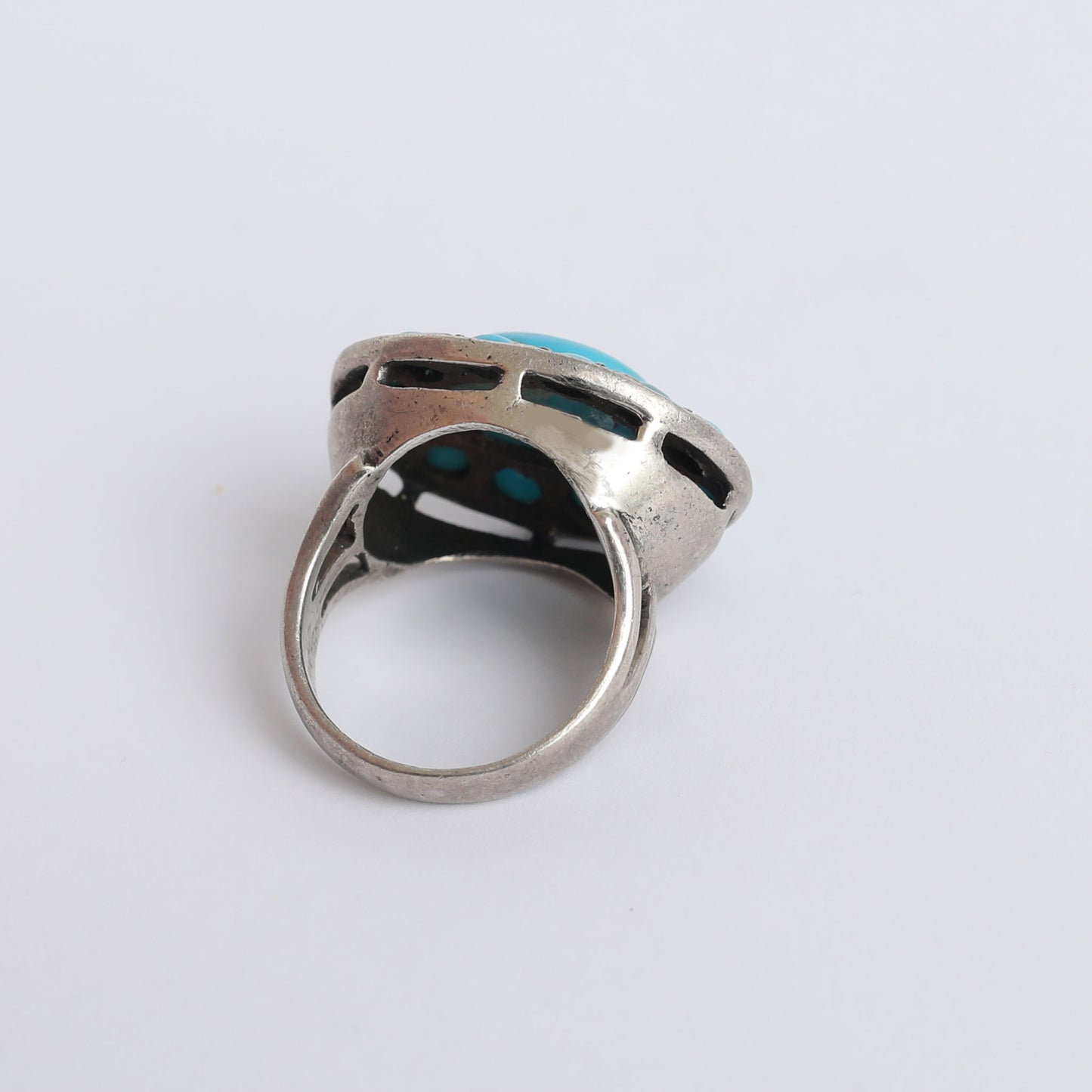 one of a kind vintage  silver ring with turquoise stones