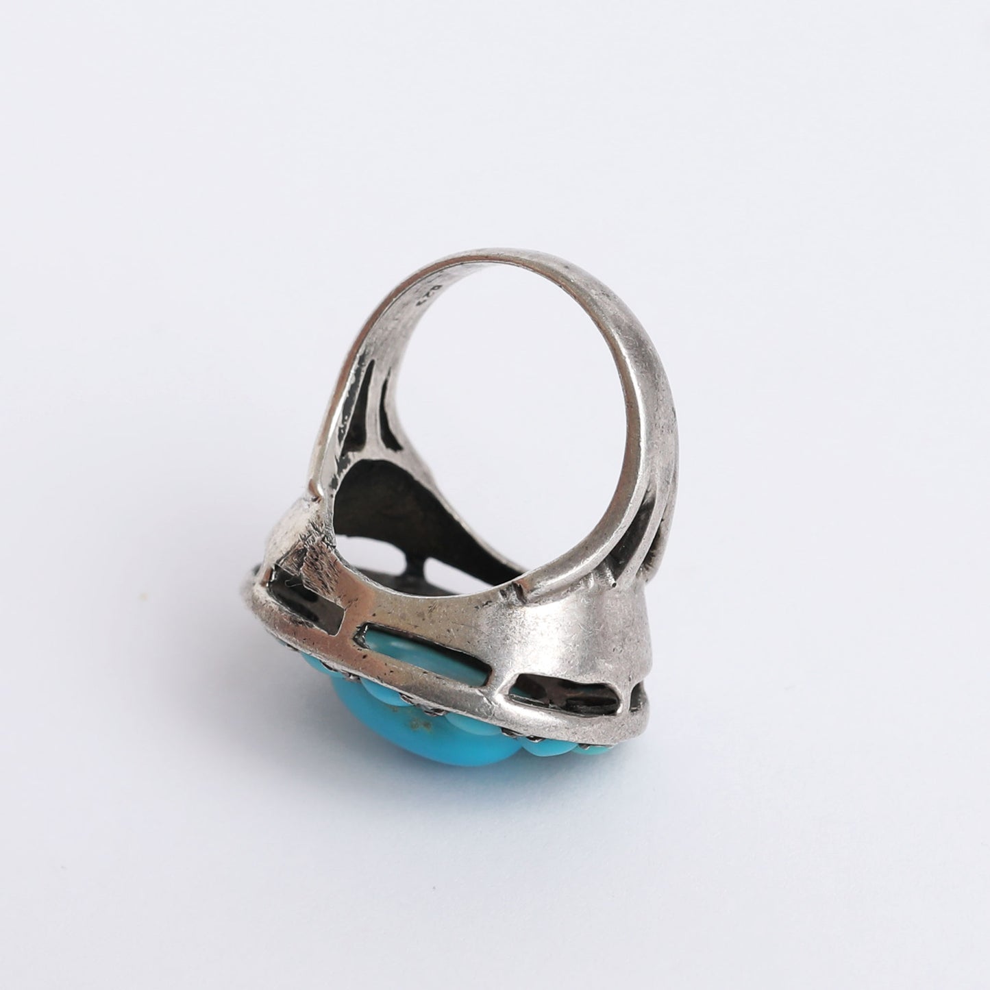 one of a kind vintage  silver ring with turquoise stones