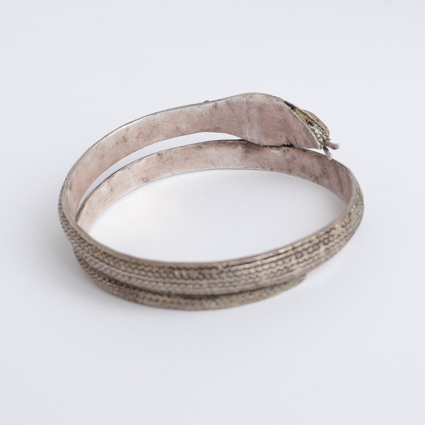 Antique snake 925 Silver Bracelet with green zircons