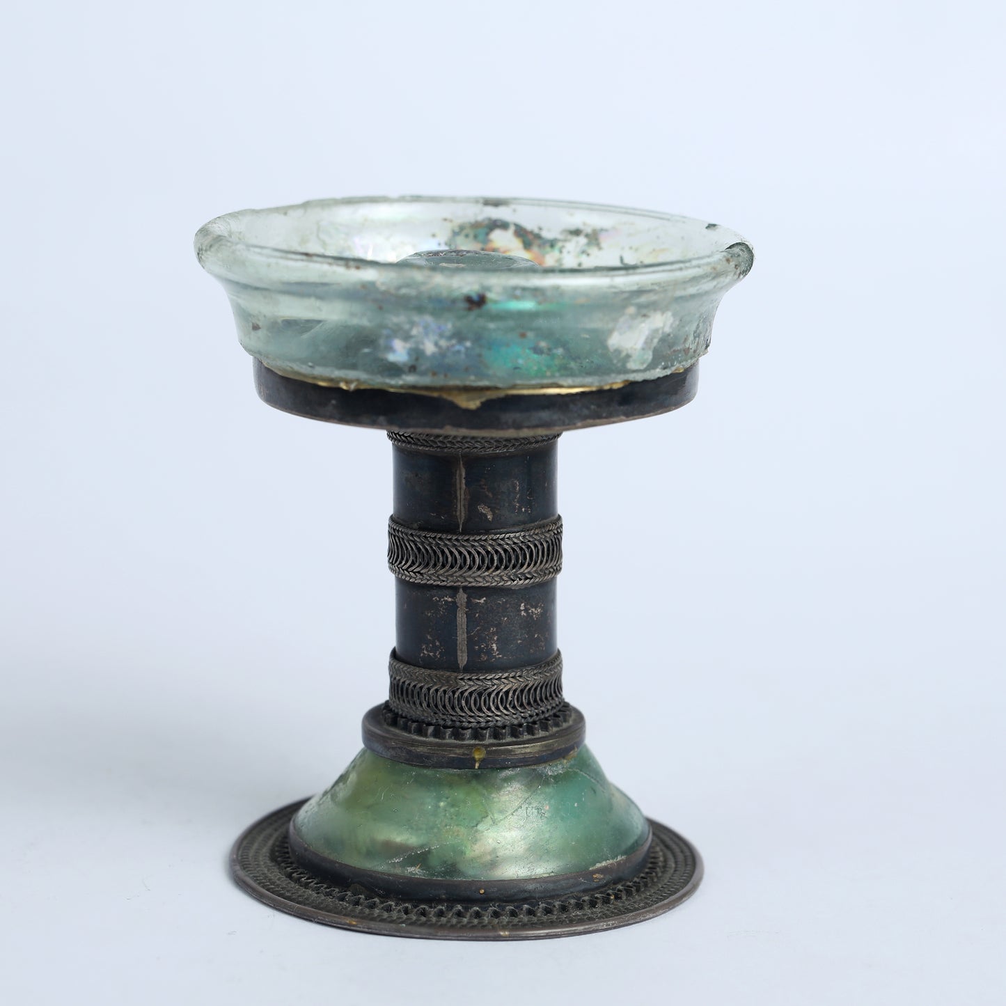 Ancient Roman Glass on a Silver Stand