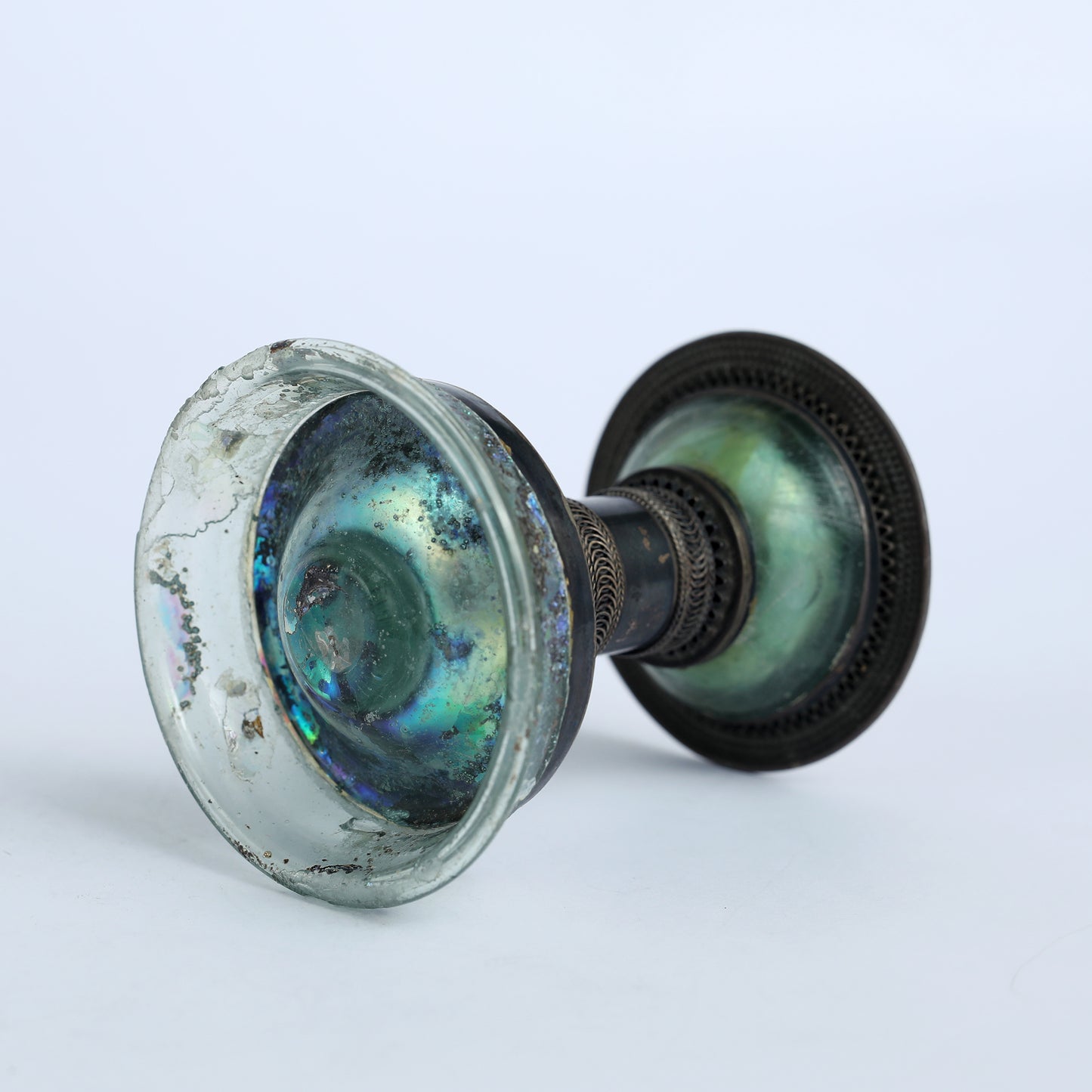 Ancient Roman Glass on a Silver Stand