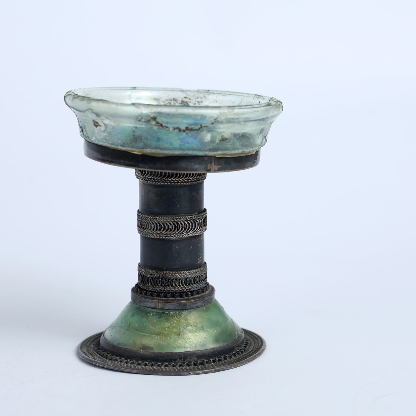Ancient Roman Glass on a Silver Stand