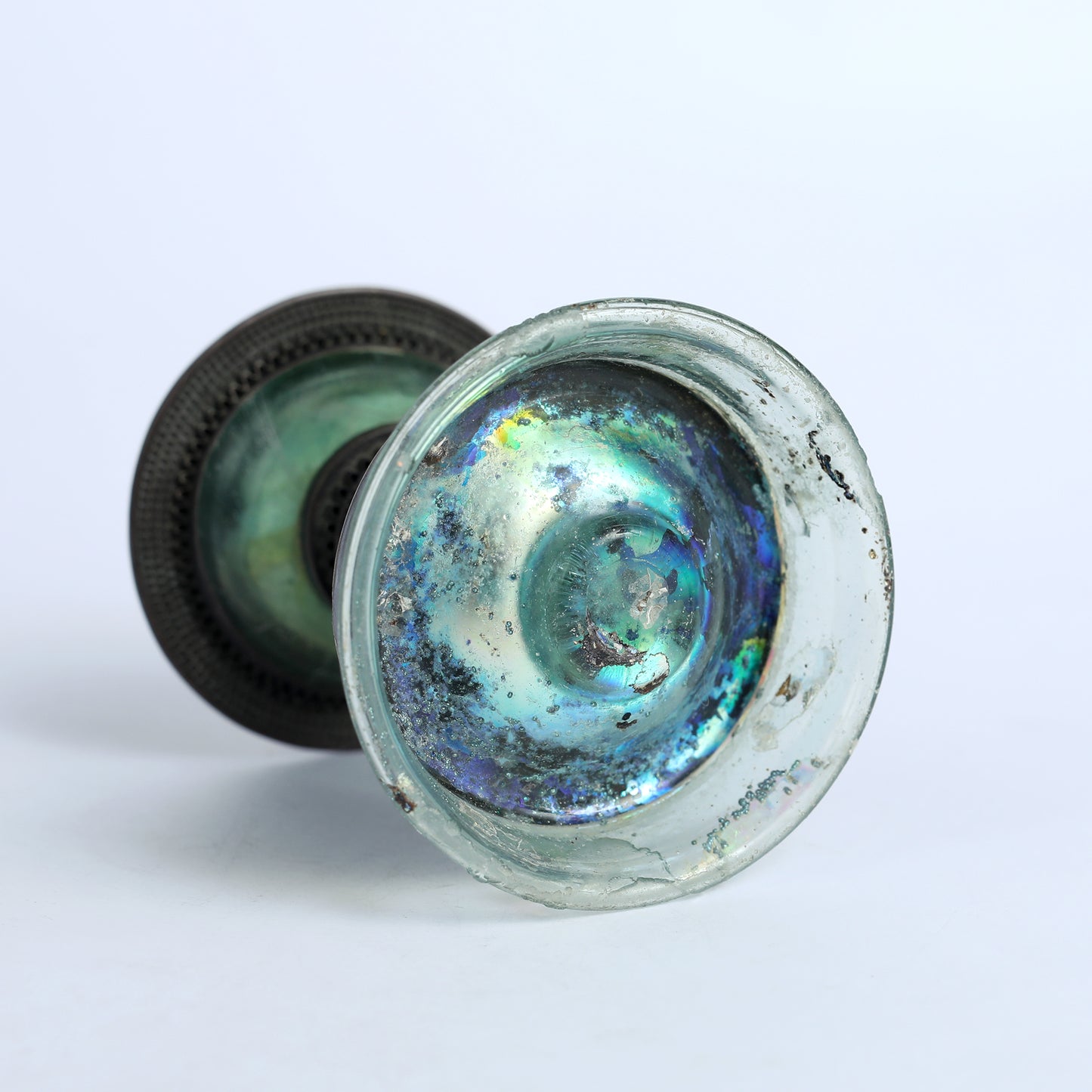 Ancient Roman Glass on a Silver Stand