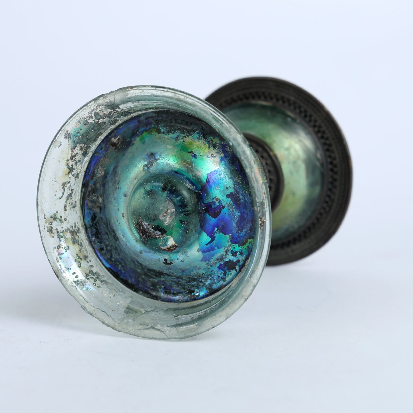 Ancient Roman Glass on a Silver Stand