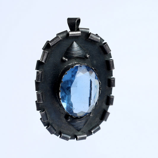 Brutalist Israeli Pendant, Unique Diamond- Cut Glass