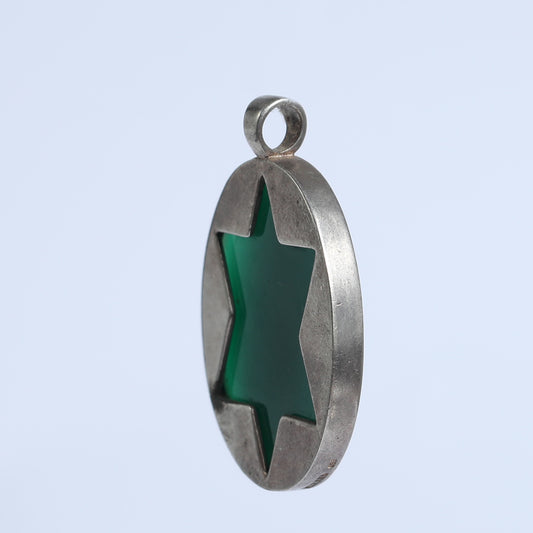 Green Agate and Silver Pendant