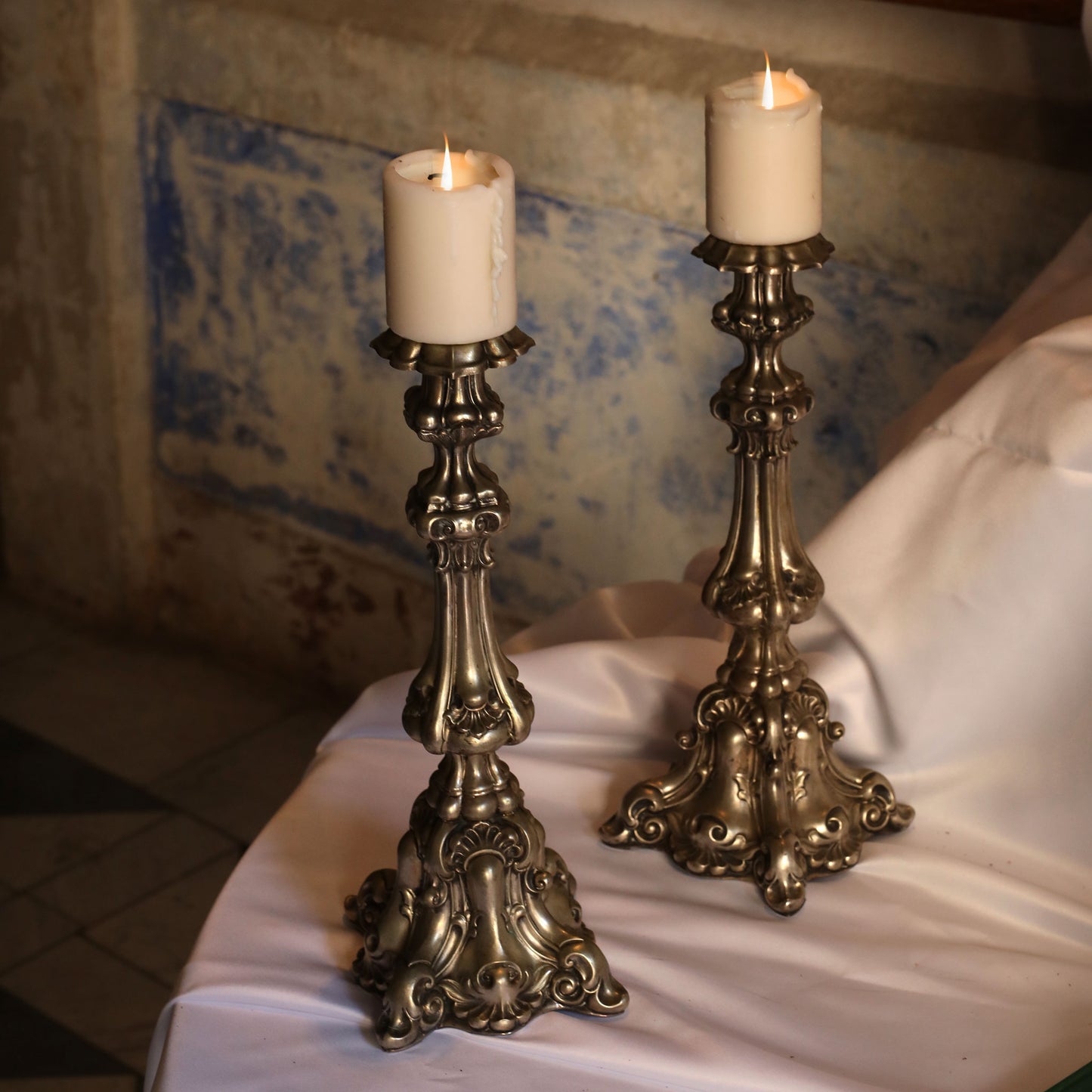 Huge pure silver candlesticks