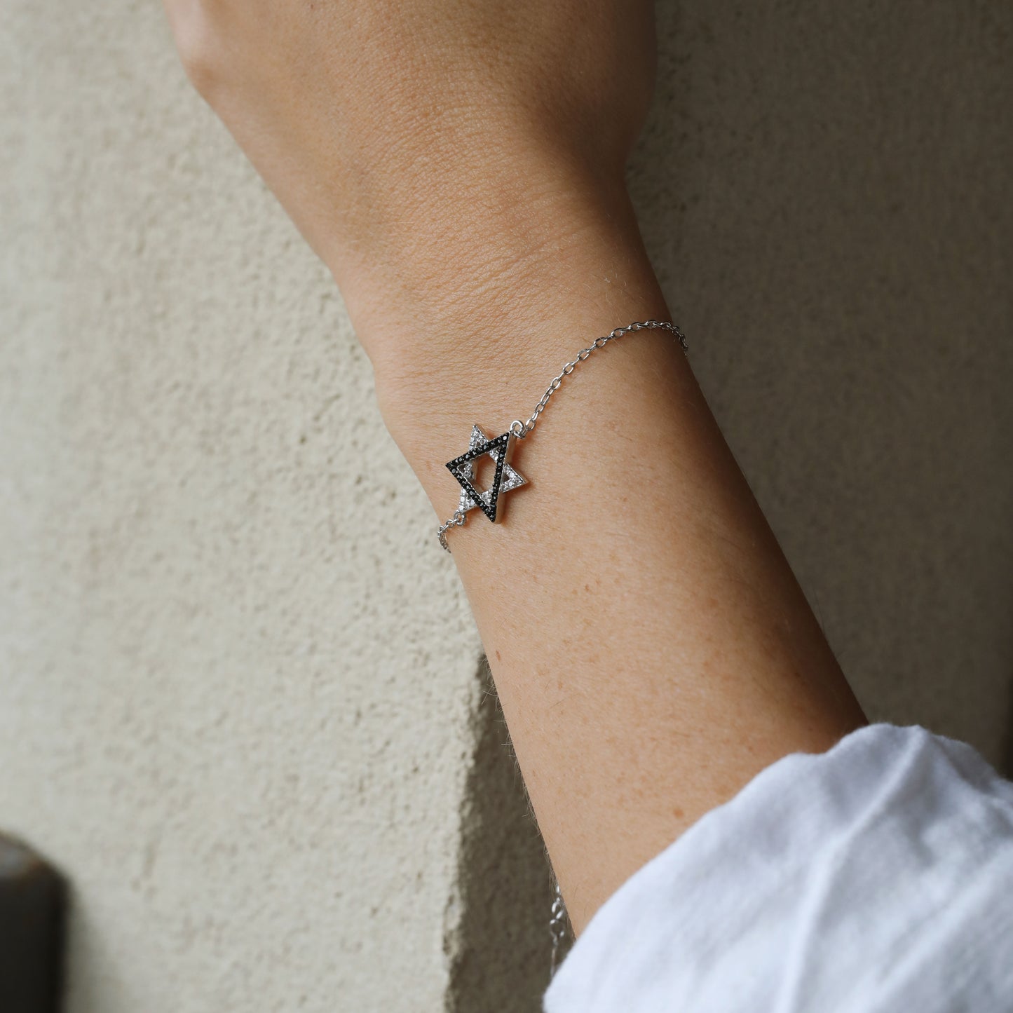 Sterling Silver Star of David Bracelet with Onyx and Zircon