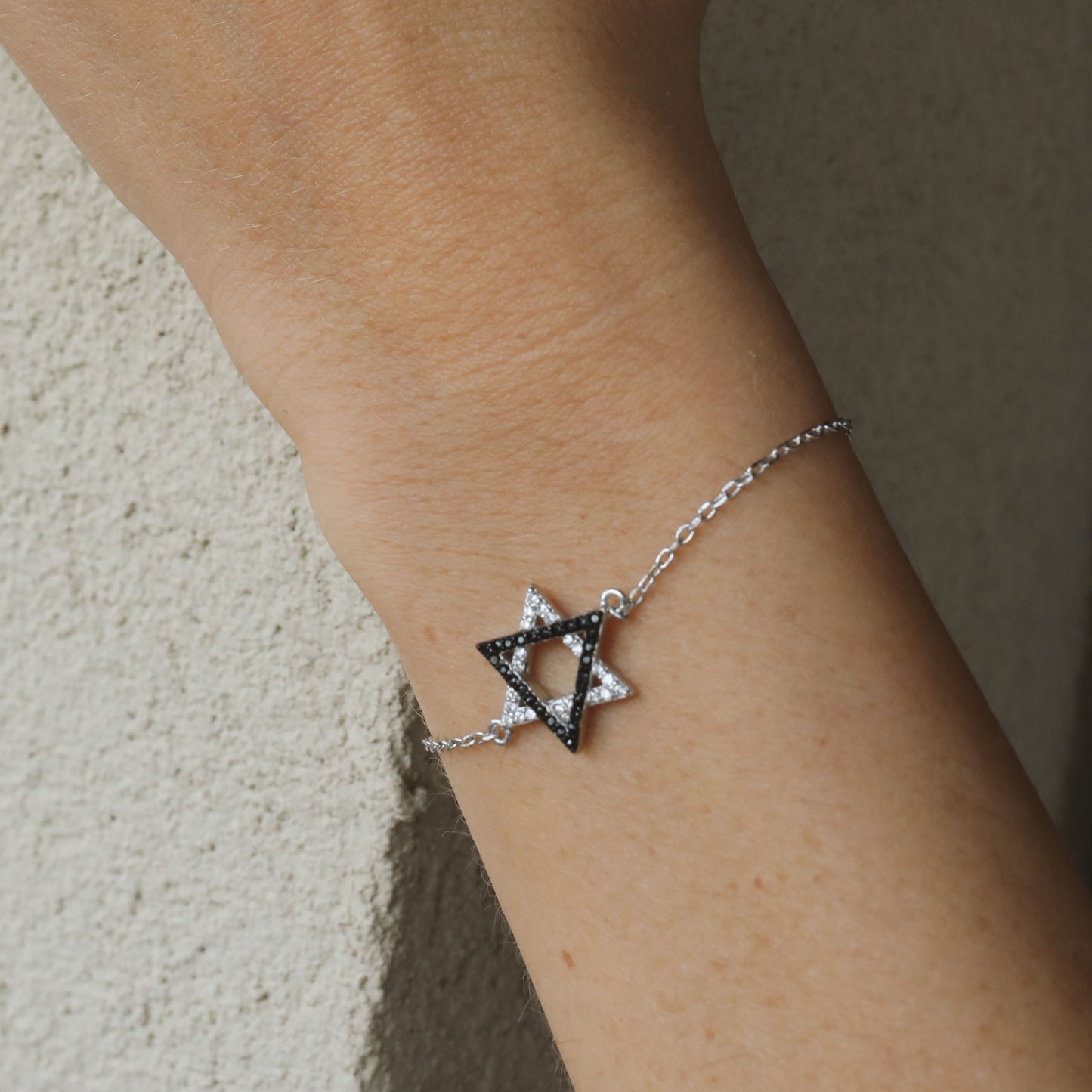 Sterling Silver Star of David Bracelet with Onyx and Zircon