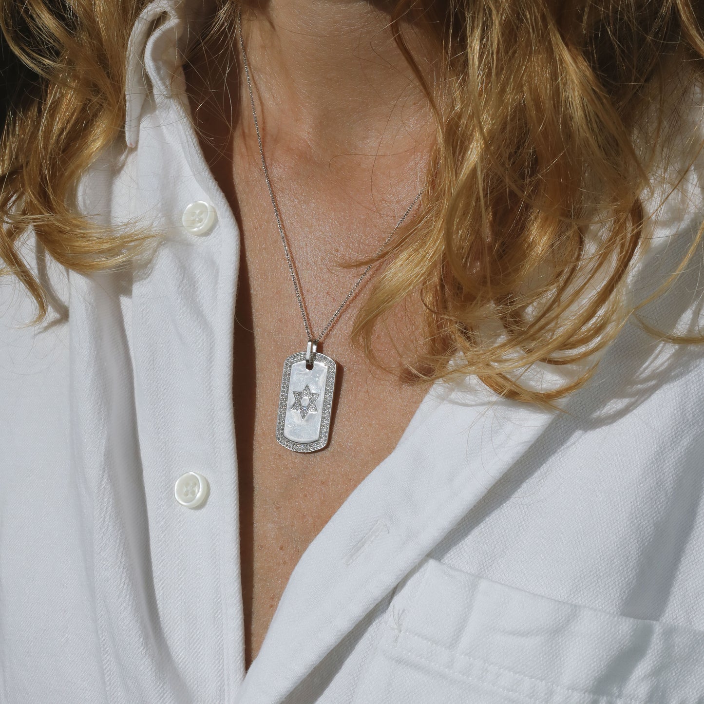 Sterling Silver Star of David dog tag Necklace