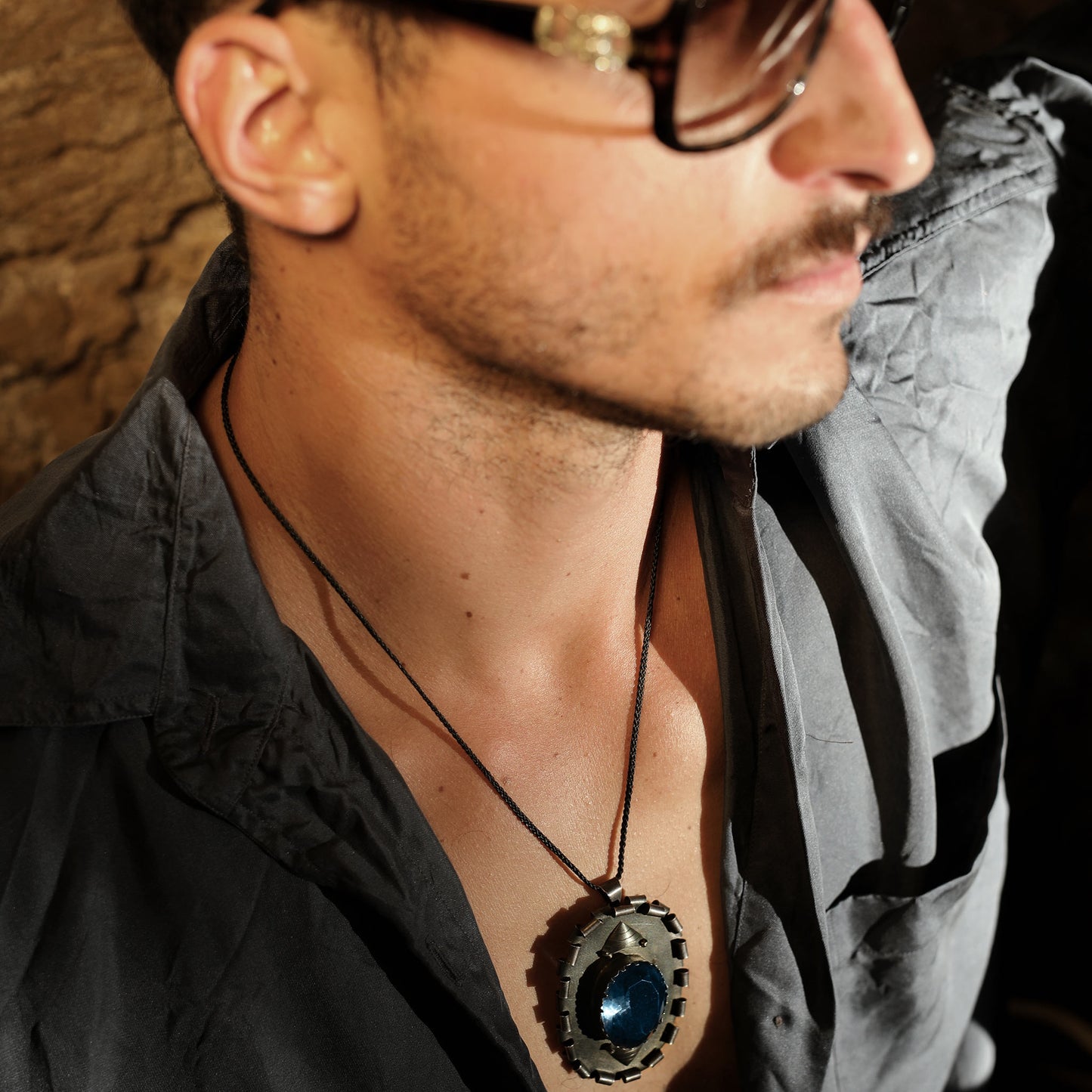 Brutalist Israeli Pendant, Unique Diamond- Cut Glass