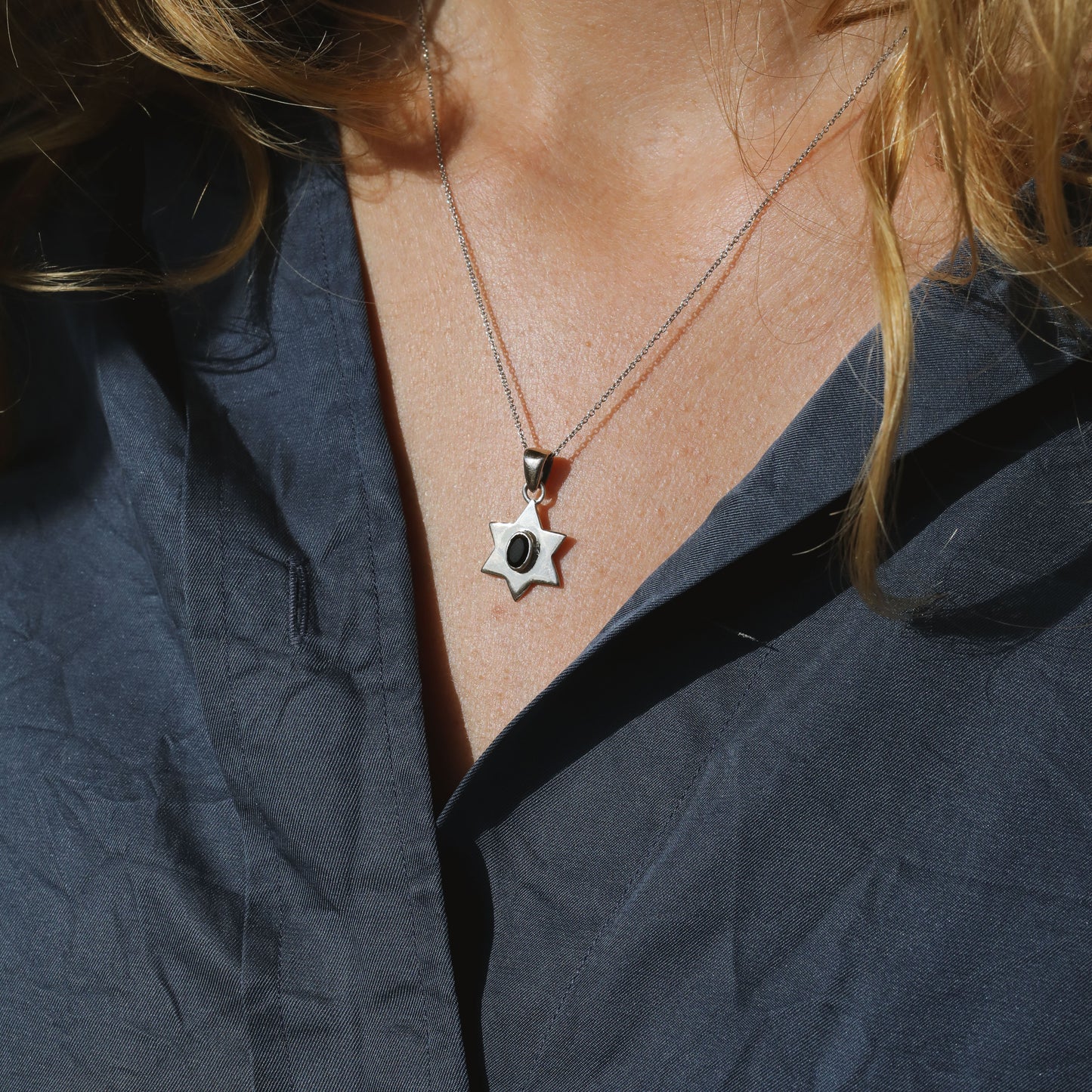 Star of David Pendant with Black Onyx Stone