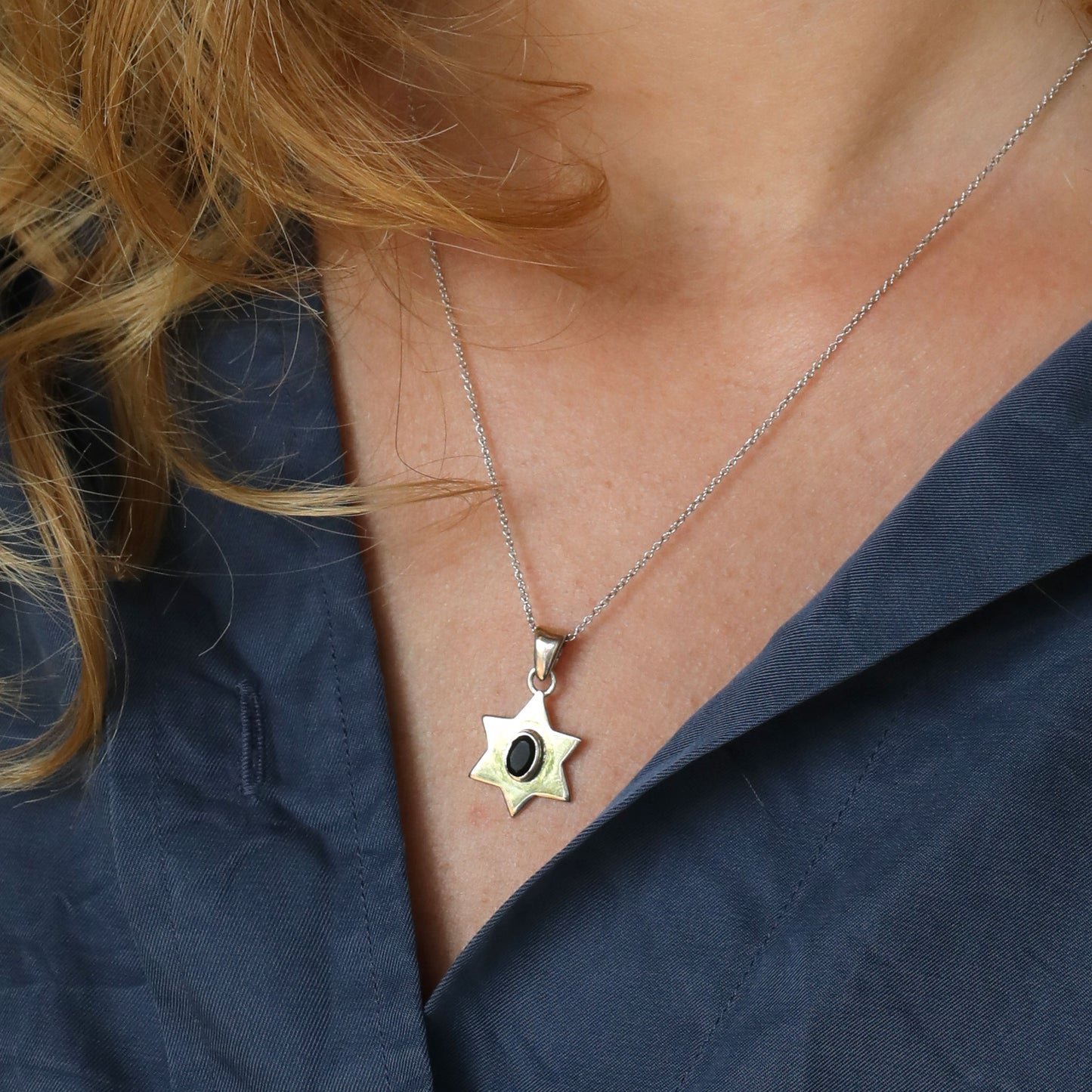 Star of David Pendant with Black Onyx Stone