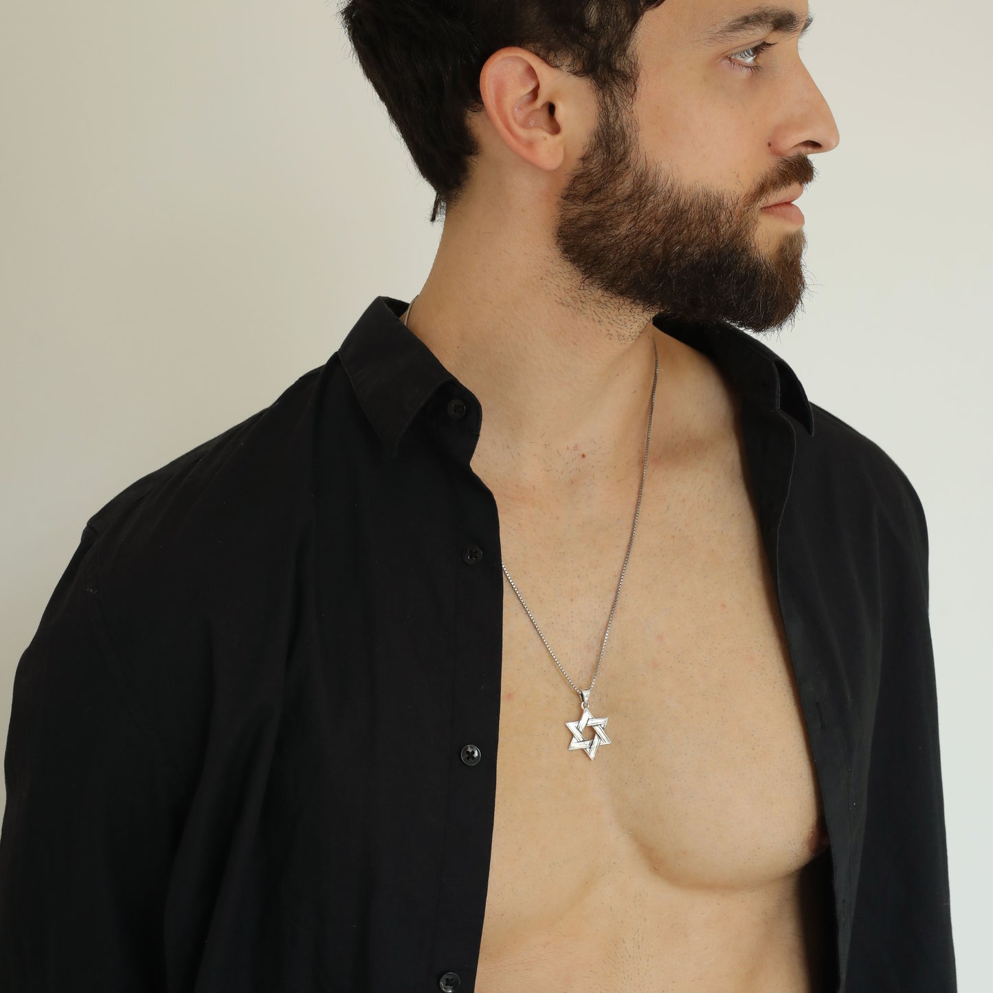 Sterling Silver Jewish Star of David Men's Pendant Necklace