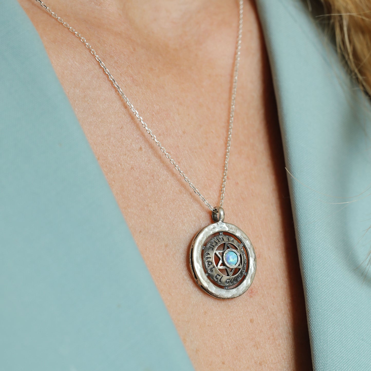 Opal Star of David Sterling Silver Necklace