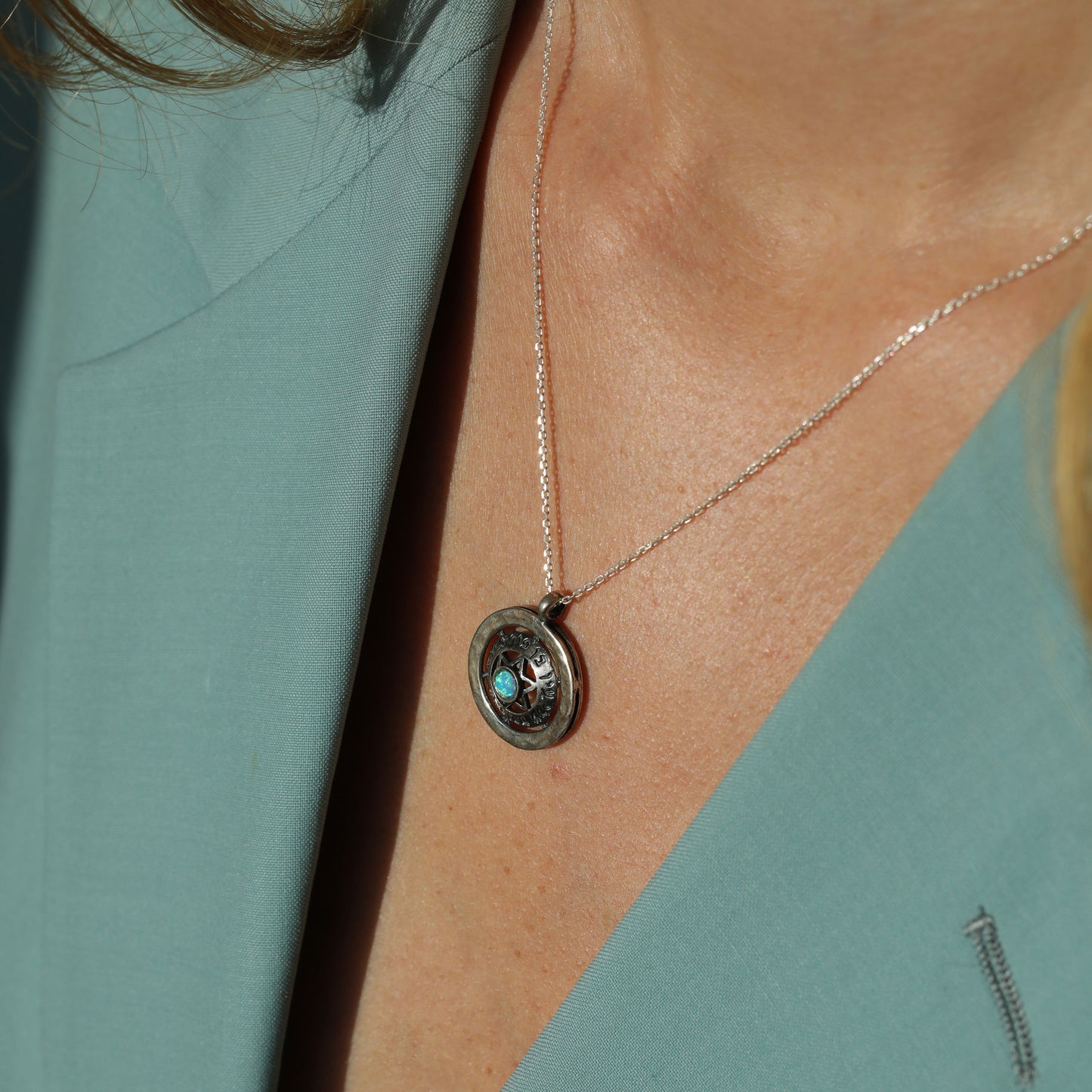 Opal Star of David Sterling Silver Necklace