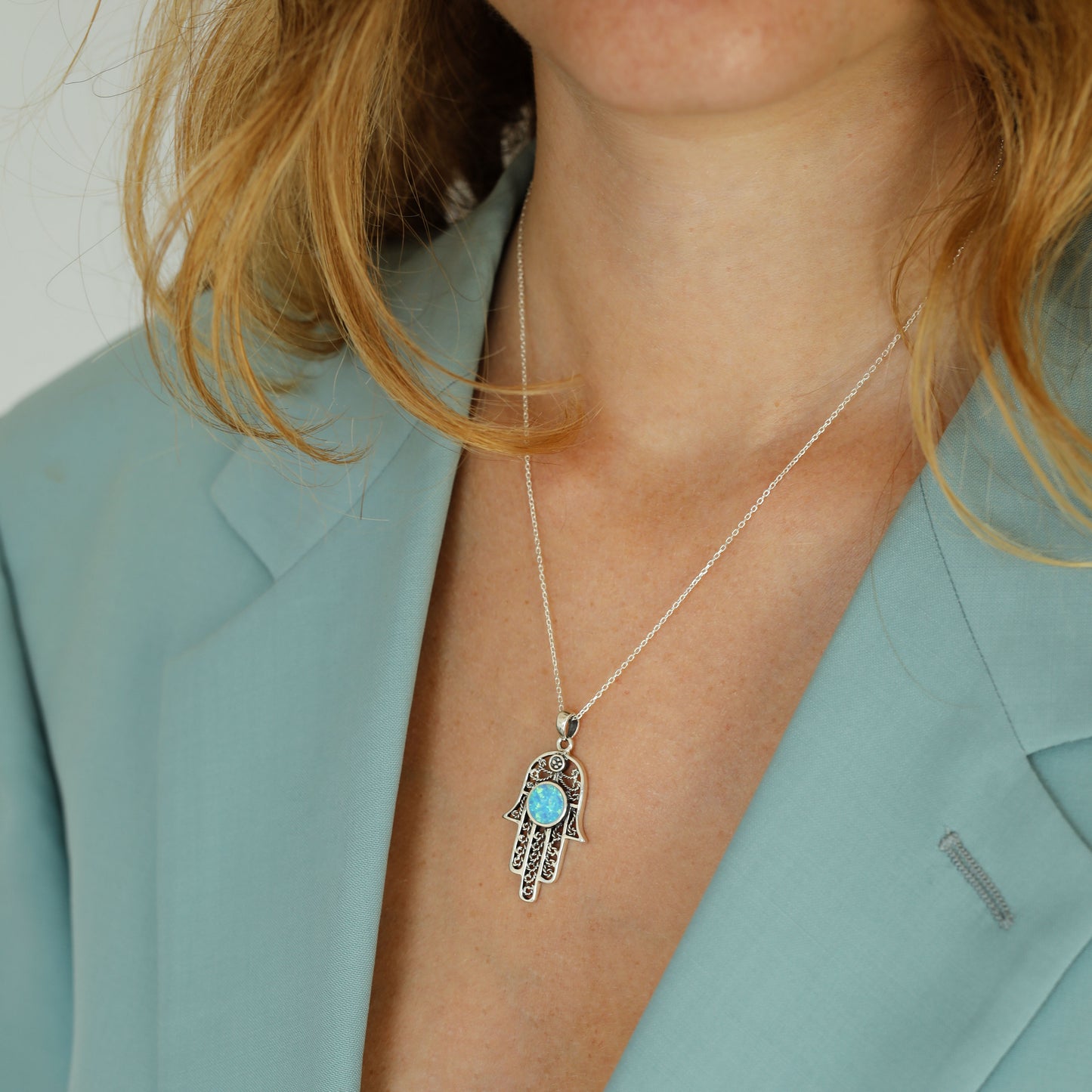 Turquoise Sterling Silver Hamsa Necklace