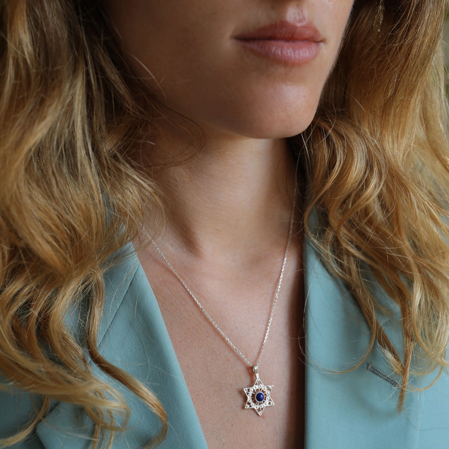 Lapis Lazuli Sterling Silver Star of David Necklace