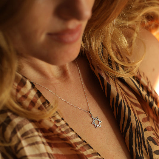 Sterling Silver Star of David Necklace with Ornament