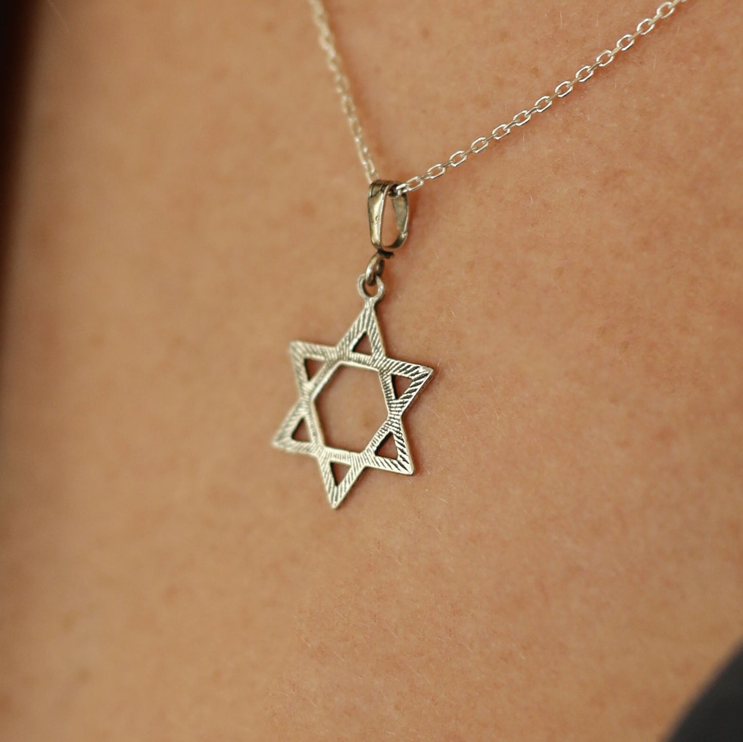 Sterling Silver Star of David Necklace with Ornament