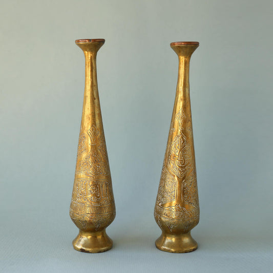 pair of handcrafted brass vases from Damascene