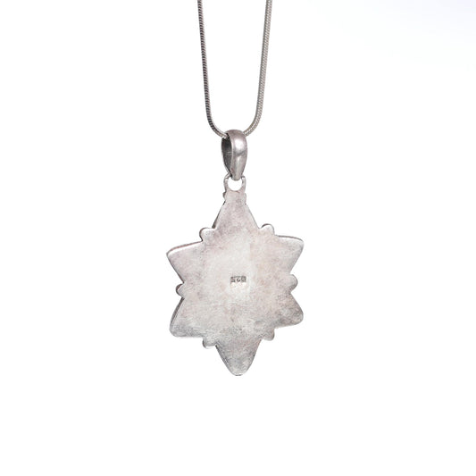 Star of David Pendant with corals and turquoise stones-  Navajo style