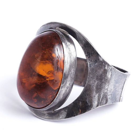 silver cuff 925 with old natural amber