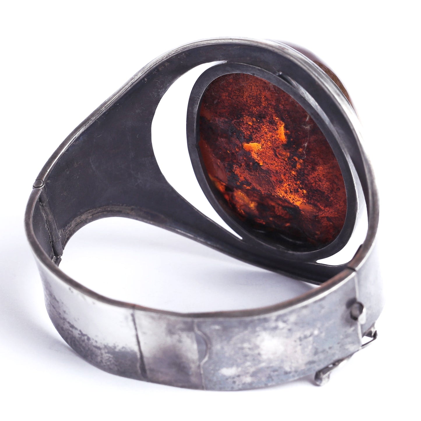 silver cuff 925 with old natural amber