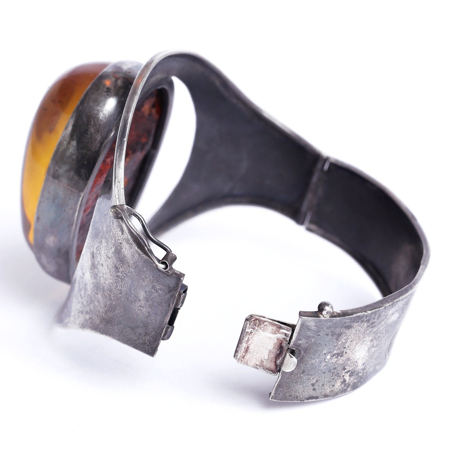 silver cuff 925 with old natural amber