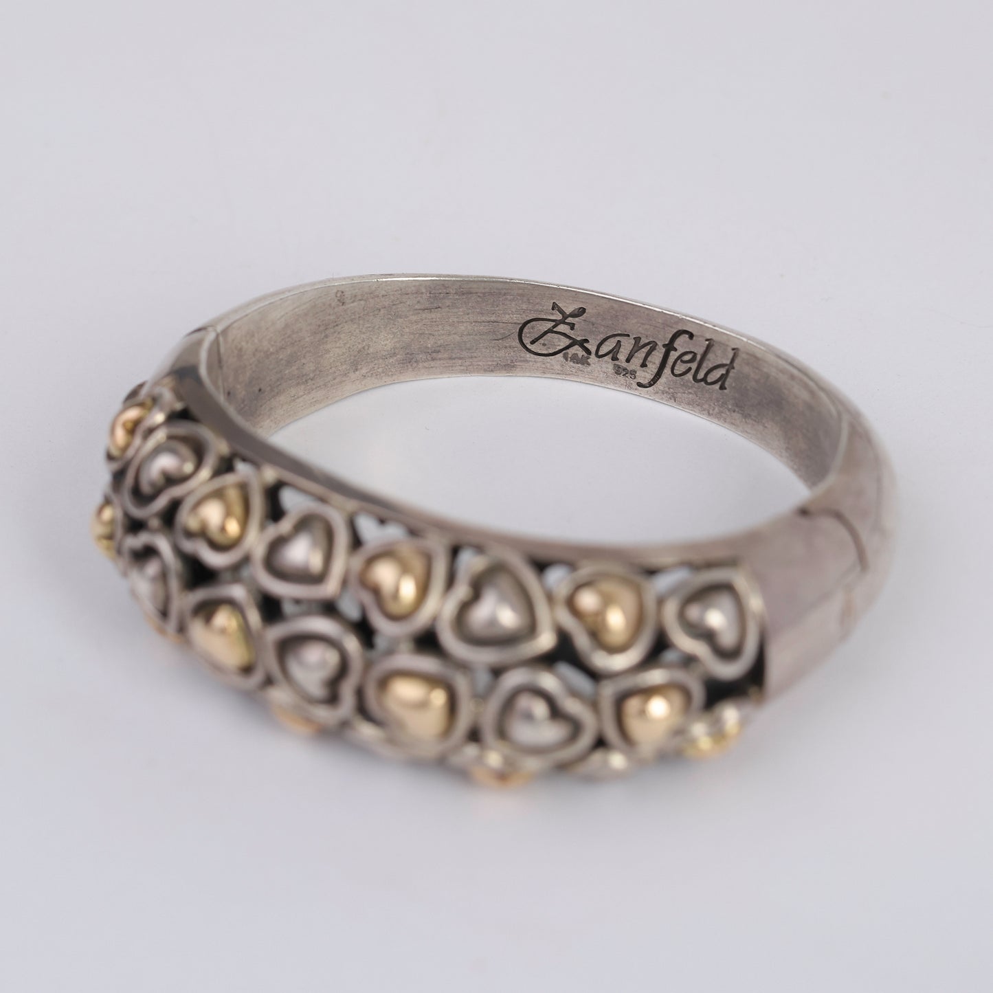 Vintage Zanfeld Sterling Silver and 14K Gold Heart Bracelet