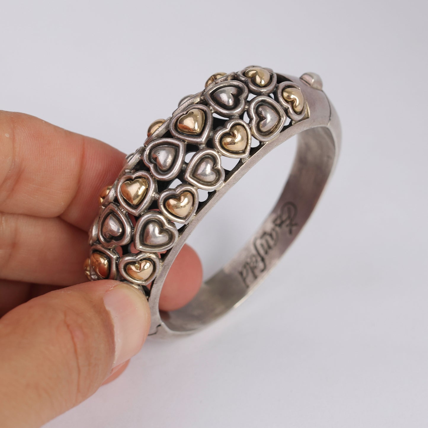 Vintage Zanfeld Sterling Silver and 14K Gold Heart Bracelet