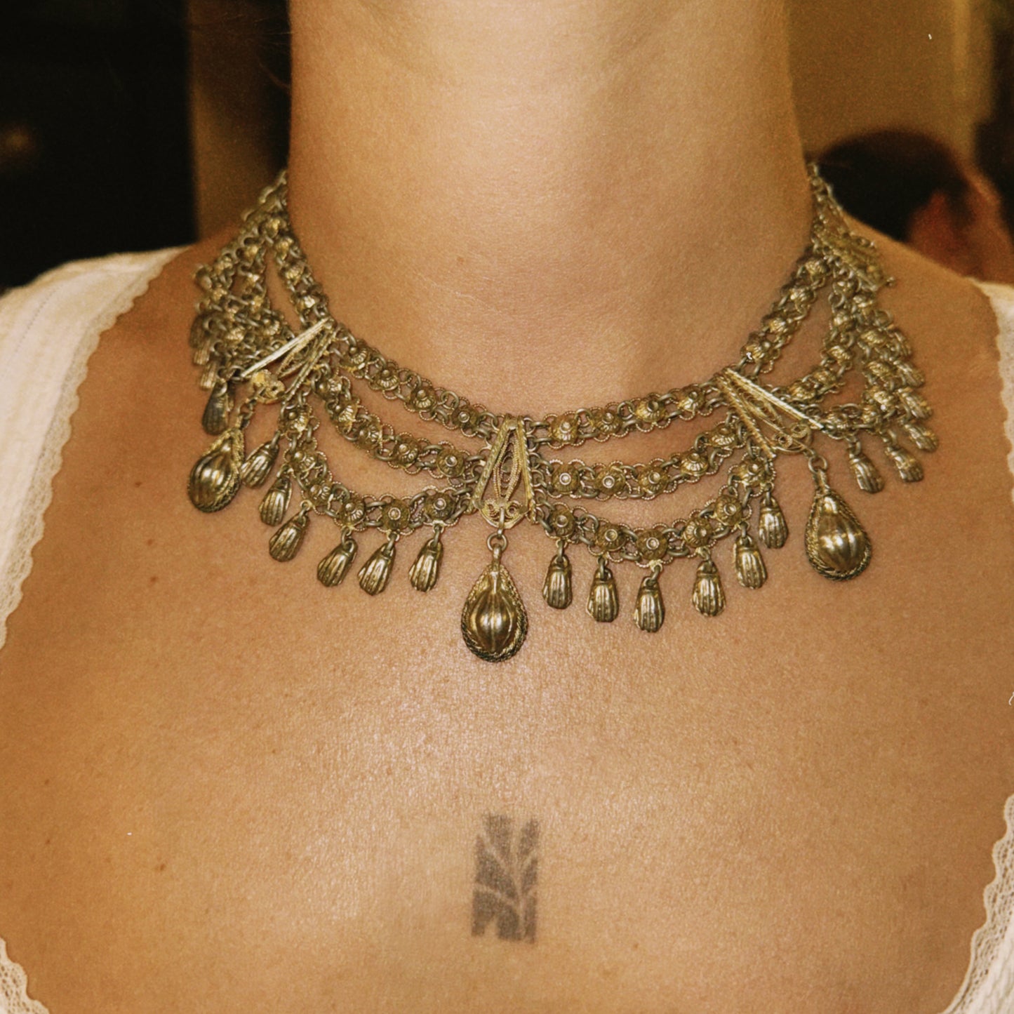One-of-a-Kind Antique Yemeni Gold-Plated Silver Hamsa Necklace
