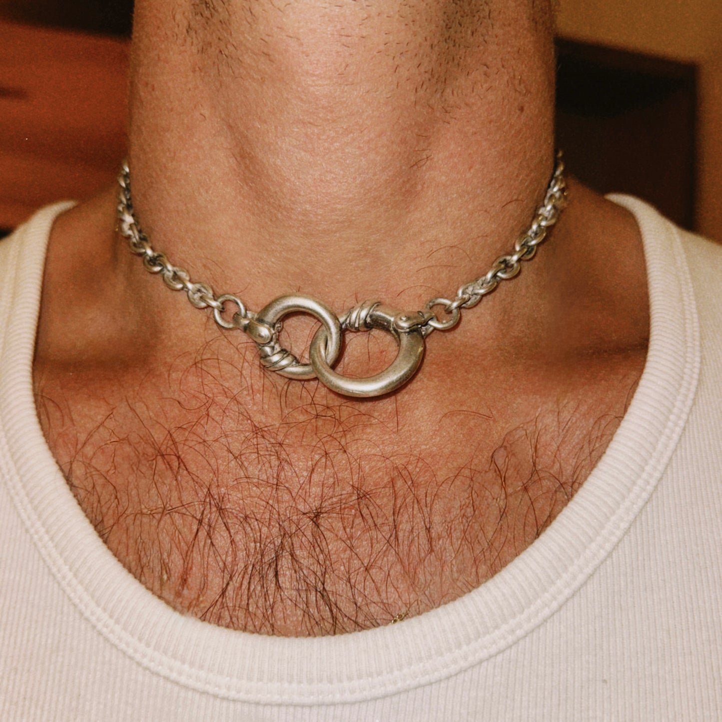 unisex Vintage Sculptural Silver Chain Necklace – Convertible Two-Way Statement Design