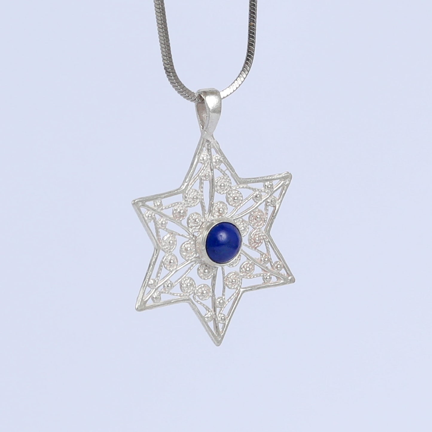 Lapis Lazuli Sterling Silver Star of David Necklace