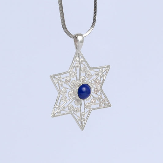 Lapis Lazuli Sterling Silver Star of David Necklace