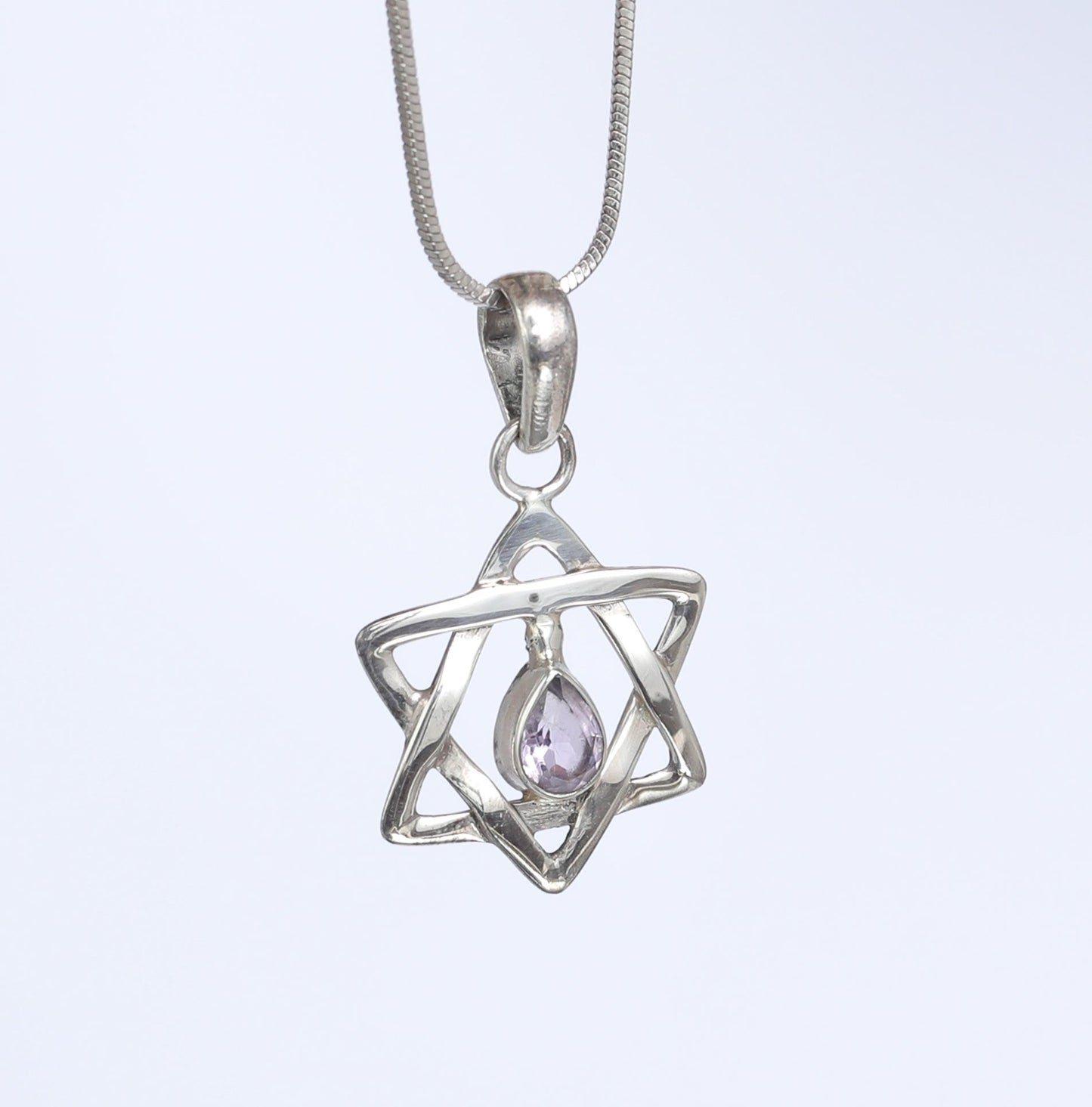 Amethyst Adorned Star of David Sterling Silver Pendant