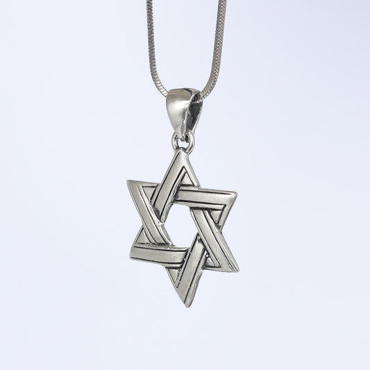 Sterling Silver Jewish Star of David Men's Pendant Necklace