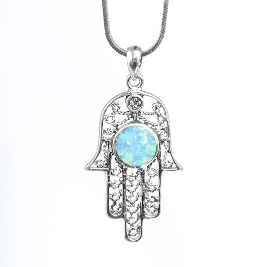 Turquoise Sterling Silver Hamsa Necklace