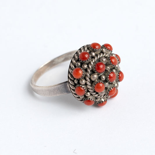 vintage Handmade Silver Ring with coral stones