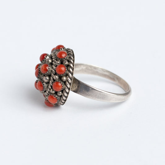 vintage Handmade Silver Ring with coral stones